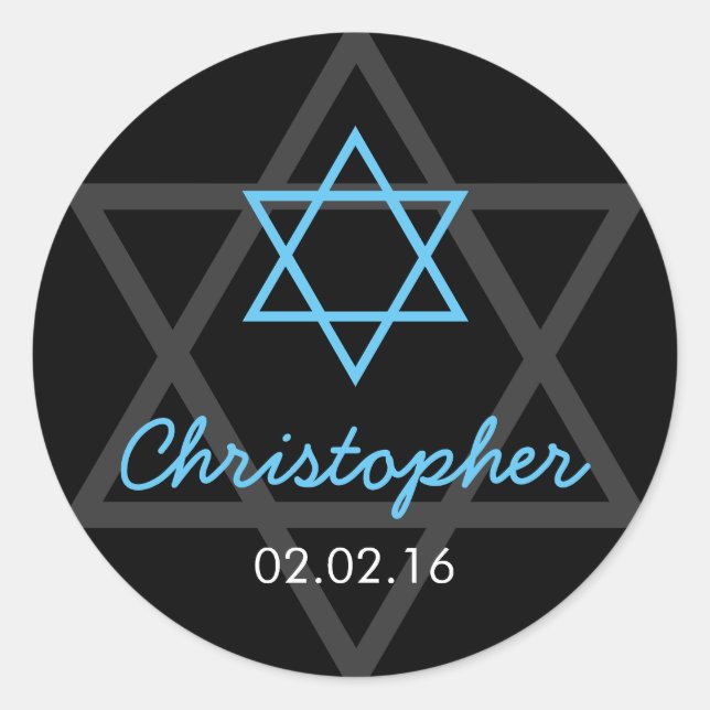 Sticker Rond Black Blue Star de David Personnalisé Bar Mitzvah (Devant)