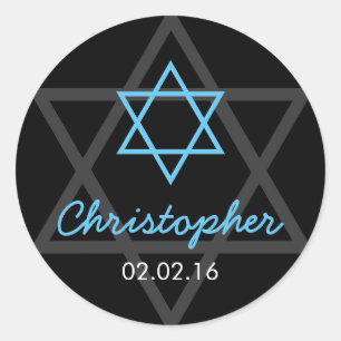 Sticker Rond Black Blue Star de David Personnalisé Bar Mitzvah