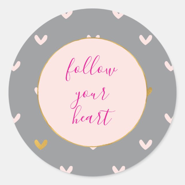 Sticker Rond Black Blush Pink Grey Gold Hearts (Devant)