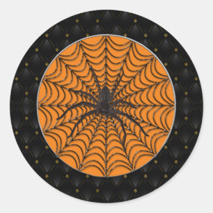 Sticker Rond Black Border Spider Web et Black Spider Halloween