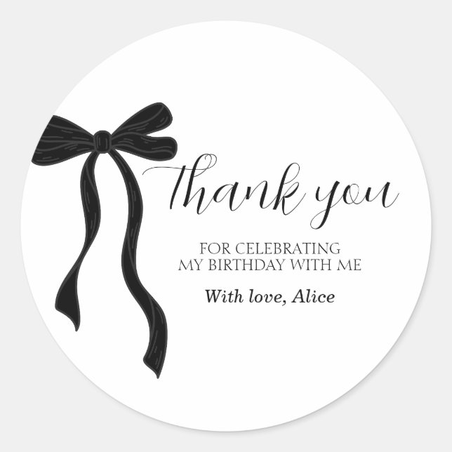 Sticker Rond Black Bow Coquette Birthday Thank You Classic Roun (Devant)