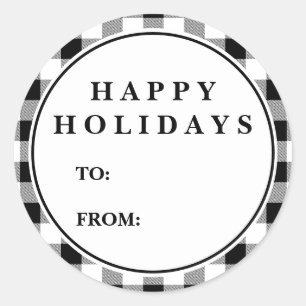 Sticker Rond Black Buffalo Plaid Motif Noël Nom du cadeau