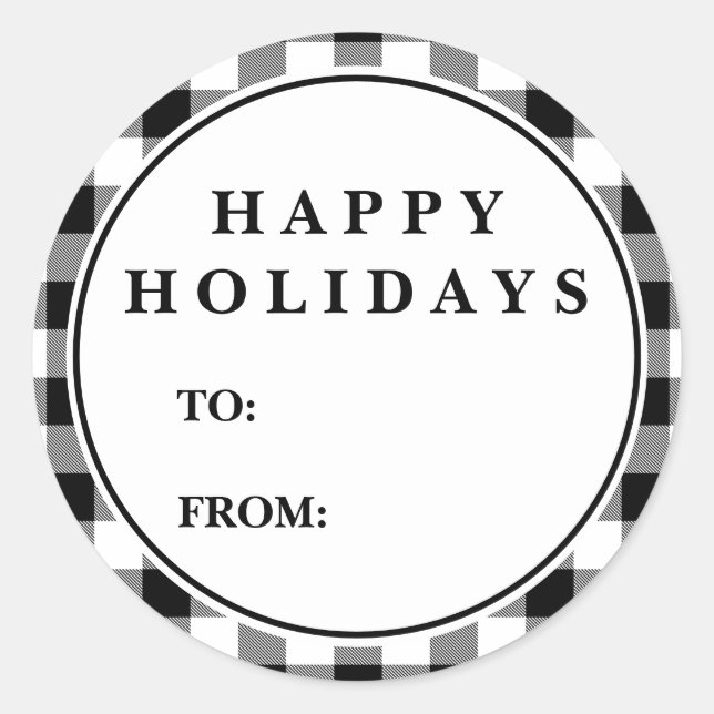 Sticker Rond Black Buffalo Plaid Motif Noël Nom du cadeau (Devant)