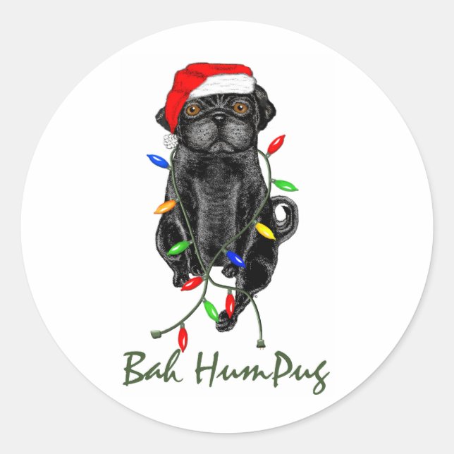 Sticker Rond Black Carlin Chien Bah Humpug Funny Noël (Devant)