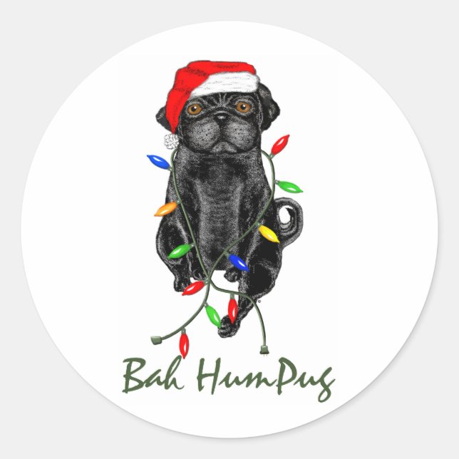Sticker Rond Black Carlin Chien Bah Humpug Funny Noël (Devant)