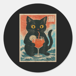Sticker Rond Black Cat Boire Queue Jus Anime Kawaii Funny Graph