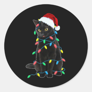 Sticker Rond Black Cat Christmas Tree Luminations Amusants Père