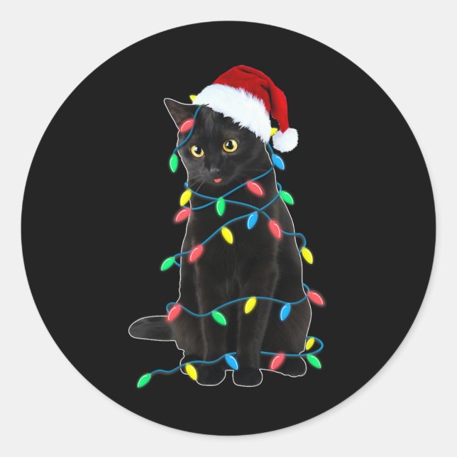Sticker Rond Black Cat Christmas Tree Luminations Amusants Père (Devant)