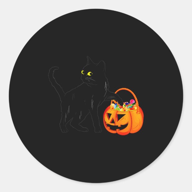 Sticker Rond Black Cat Halloween Candy Pumpkin Bag Sweet Lollip (Devant)