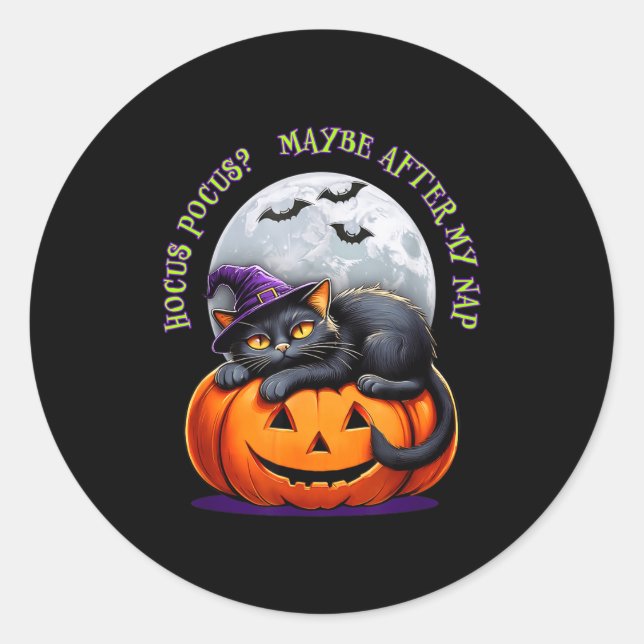 Sticker Rond Black Cat Halloween Funny Pumpkin Costume Gift  (Devant)