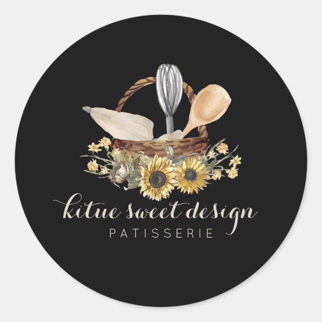 Sticker Rond Black Cook Pâtisserie Bag Chef Cuisine Cuisine Whi (Devant)