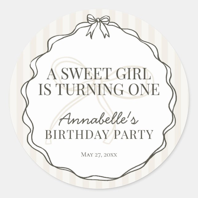 Sticker Rond Black Coquette Bow Beige Anniversaire Invitation S (Devant)