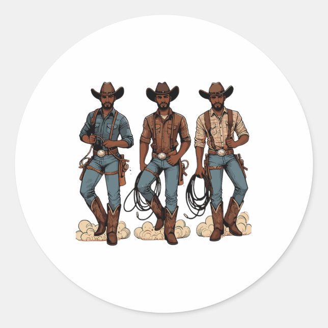 Sticker Rond Black Cowboy Western Rodeo Melanin Black History T (Devant)
