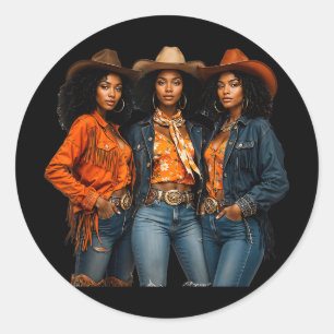 Sticker Rond Black Cowgirl Melanin Africain Américain Western R