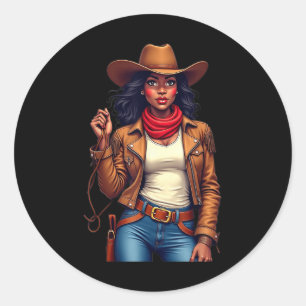 Sticker Rond Black Cowgirl Texas Western Rodeo Melanin Black Hi