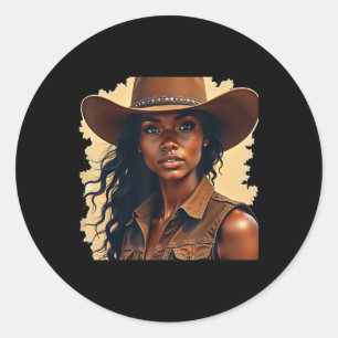 Sticker Rond Black Cowgirls Melanin Women Western Rodeo Texas W