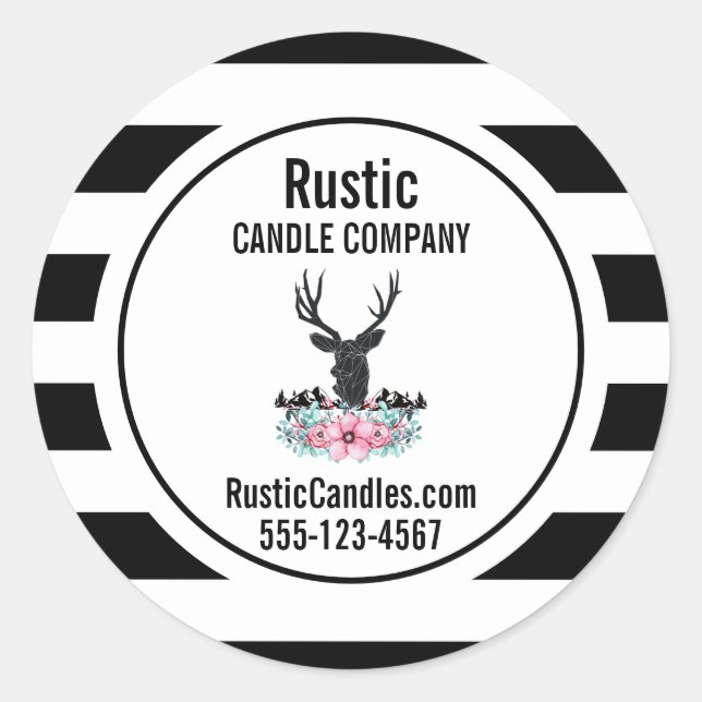 Sticker Rond Black Deer Head avec Fleurs & Mountains Business (Devant)