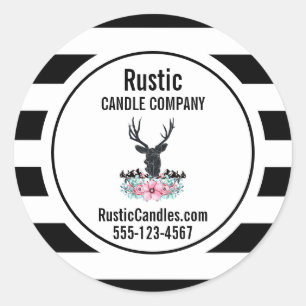 Sticker Rond Black Deer Head avec Fleurs & Mountains Business