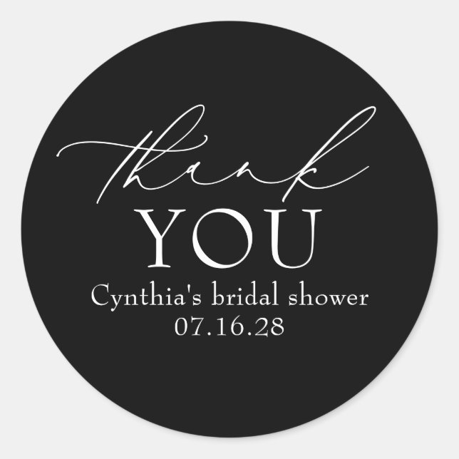 Sticker Rond Black Delicate Elegant Script Modern Thank You  (Devant)