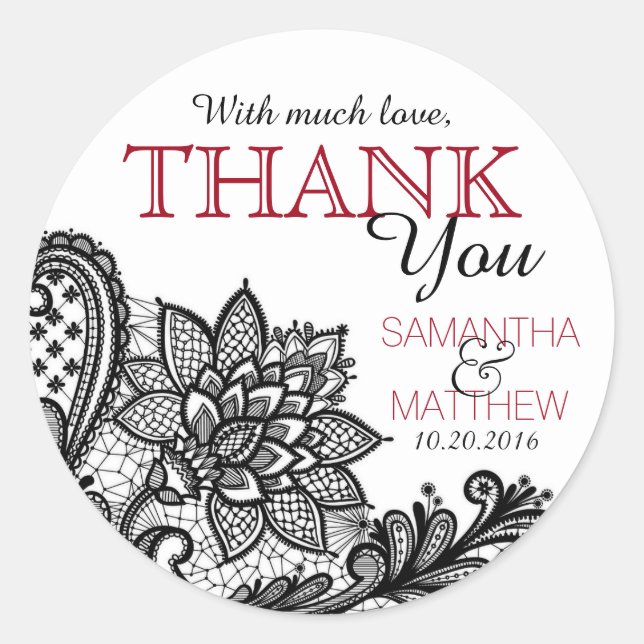 Sticker Rond Black dentelle blanche moderne goth Merci Étiquett (Devant)