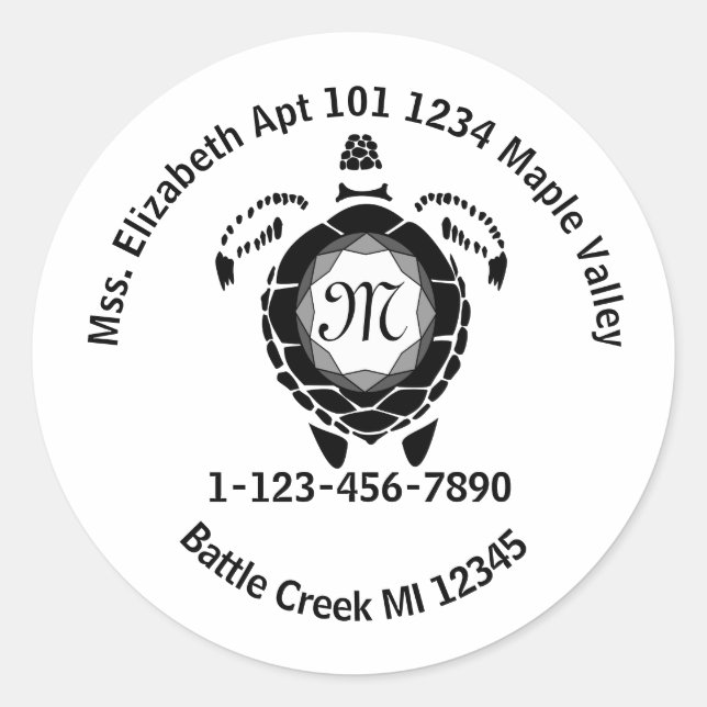 Sticker Rond Black Diamond Sea Turtle Perdu Sac Contact Info Ke (Devant)