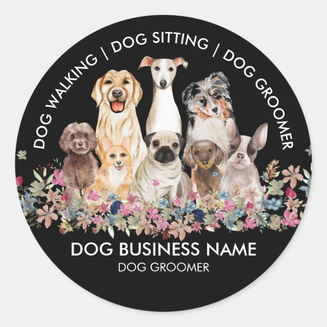 Sticker Rond Black Dog Walker Groomer Services pour animaux de  (Devant)