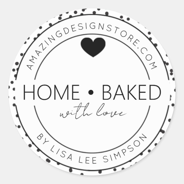Sticker Rond Black dots Home baked With Love Heart  (Devant)