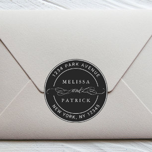 Sticker Rond Black Elegant Couple Names Mariage Adresse de reto