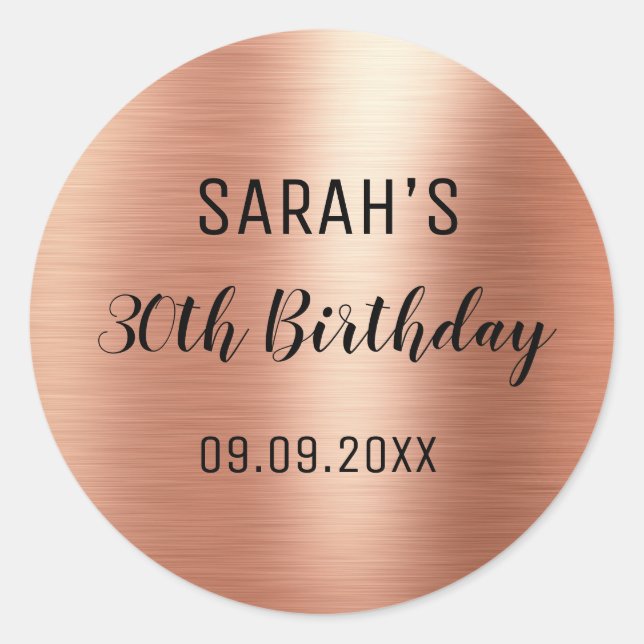 Sticker Rond Black Elegant Rose Gold Foil 30e anniversaire (Devant)