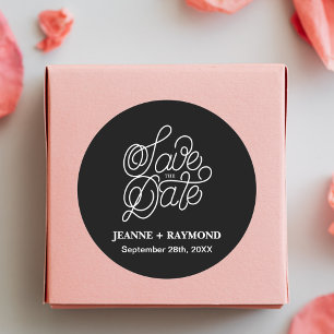 Sticker Rond Black Elegant Typographie Mariage Enregistrer la d