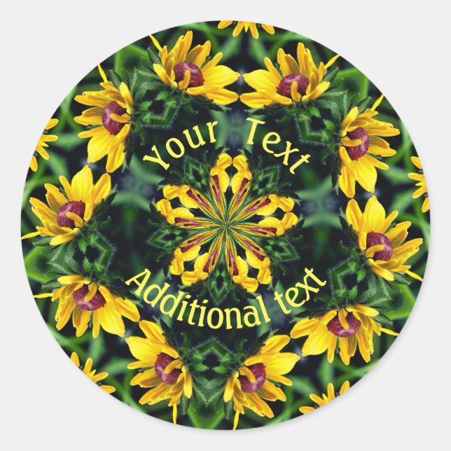 Sticker Rond Black Eyed Susan Art Abstrait Personnalisé (Devant)