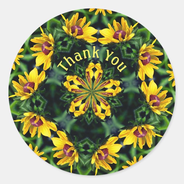 Sticker Rond Black Eyed Susan Merci d'art Abstrait (Devant)