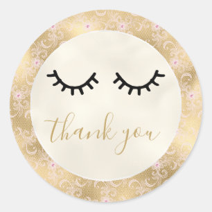 Sticker Rond Black Eyelashes Gold Rose dentelle Merci