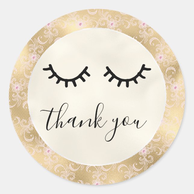 Sticker Rond Black Eyelashes Or Rose dentelle (Devant)