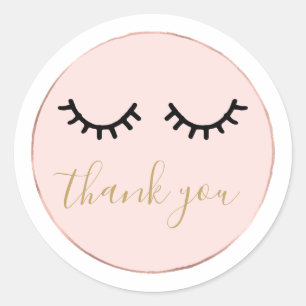 Sticker Rond Black Eyelashes Rose or rose Merci