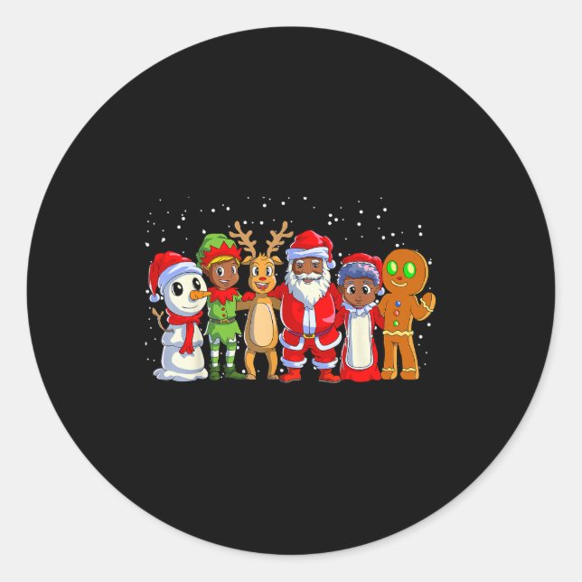 Sticker Rond Black Family Christmas Afro African American Santa (Devant)