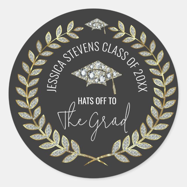 Sticker Rond Black & Faux Damsons Gold Casquette Wreath (Devant)