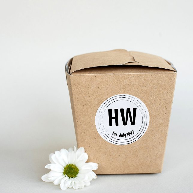 Sticker Rond Black Geometric Dashes Circles Motif (Créateur téléchargé)