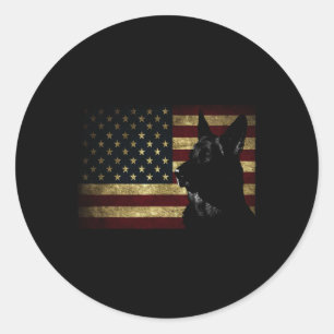 Sticker Rond Black German Shepherd Shirt drapeau américain 4 ju