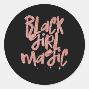 Sticker Rond Black Girl Magic rose étoiles Afro Black Queen Mel
