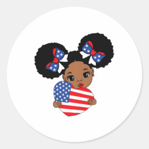 Sticker Rond Black Girl Melanin Afro American Drapeau Coeur 4e 