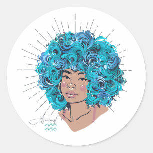 Sticker Rond Black Girl Zodiac Magic : Aquarius