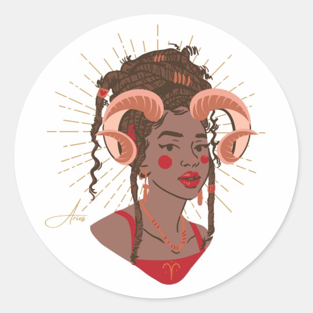 Sticker Rond Black Girl Zodiac Magic : Aries (Devant)