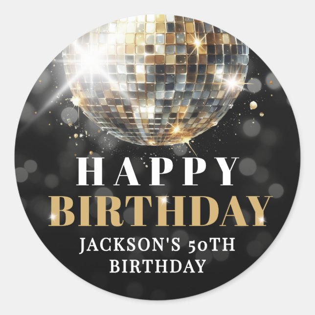 Sticker Rond Black Gold 50th Birthday (Devant)