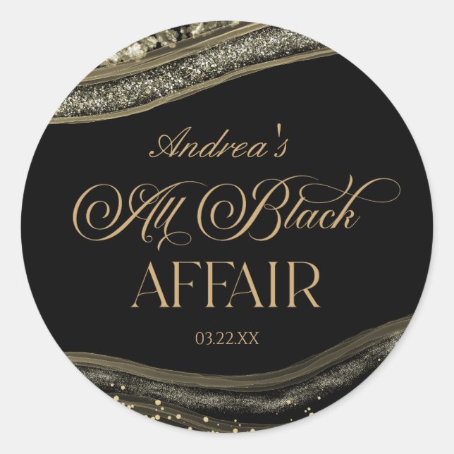 Sticker Rond Black Gold Agate All Black Affair Birthday Party (Devant)