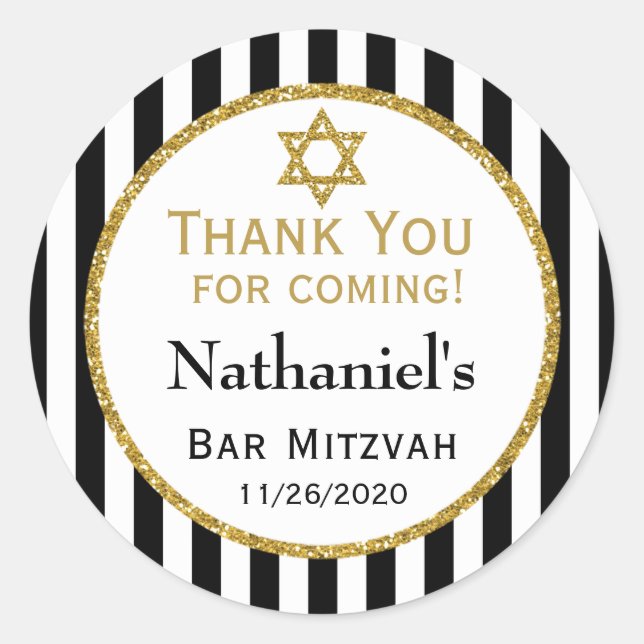Sticker Rond Black Gold Bar Mitzvah Merci Fréquemment Tags favo (Devant)