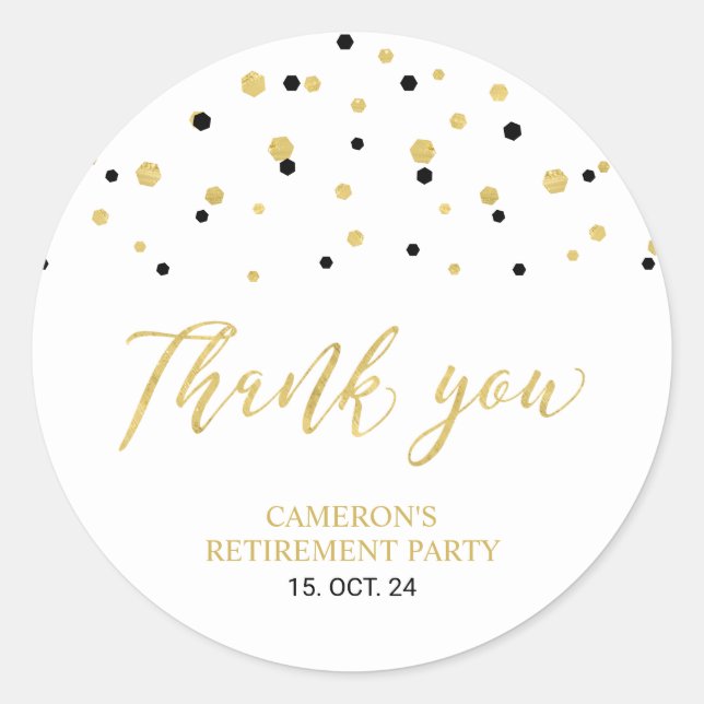 Sticker Rond Black & Gold | Cadeau de retraite moderne Merci C (Devant)