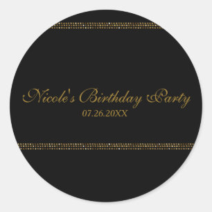 Sticker Rond Black & Gold Chic Sparkling Glam Party Favoriser