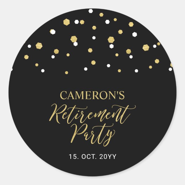 Sticker Rond Black & Gold | Faveur de fête de retraite moderne  (Devant)