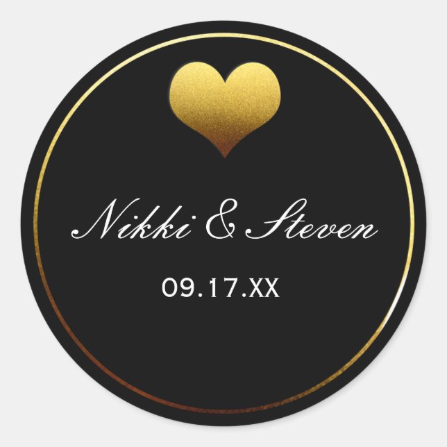 Sticker rond Black & Gold Foil Coeur Étiquette Fav (Devant)